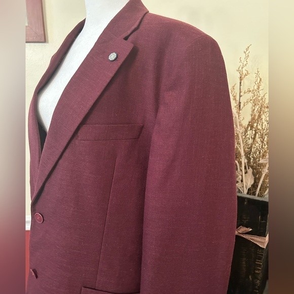 Nautica Men’s Burgundy Modern Fit Wool Sports Coat Blazer - Picture 3 of 11